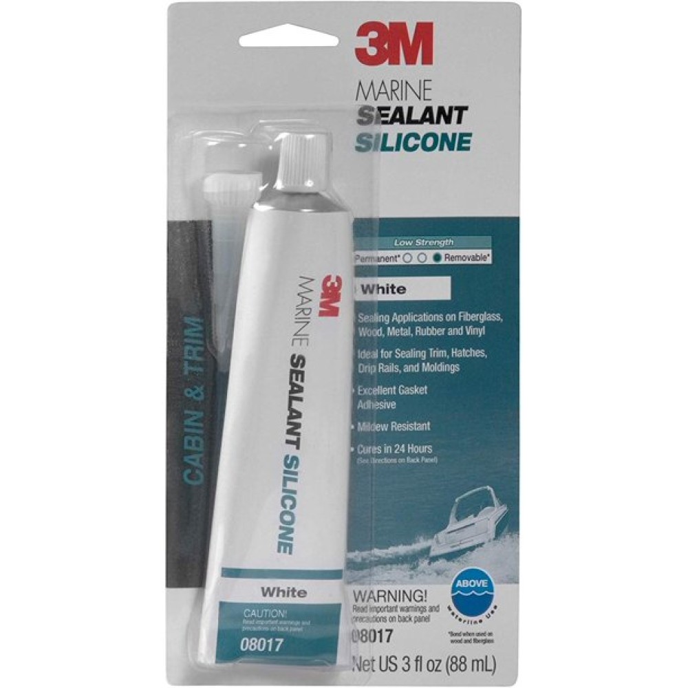 3M Marine Grade Silicone Sealant, 08017, 3 oz Tube, White