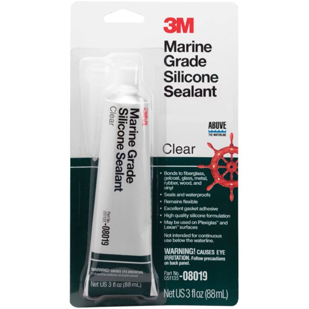 3M Marine Grade Silicone Sealant, 08019, 3 fl oz Tube, Clear
